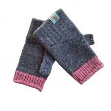 Kids Grey Lambswool Mittens | Small Fit | Pink Trim