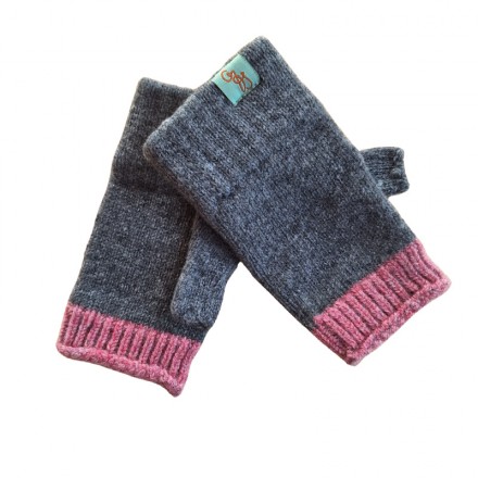 Kids Grey Lambswool Mittens | Small Fit | Pink Trim