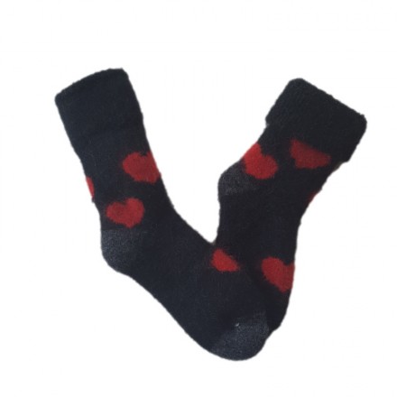 Possum Merino Baby Socks | Black with Red Hearts