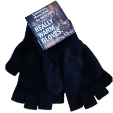 Fingerless Possum Fur & Merino Wool Gloves - Black