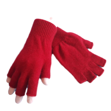 Fingerless Possum Fur & Merino Wool Gloves - Red.