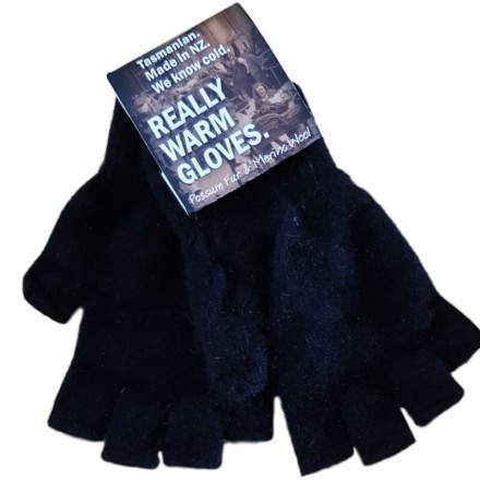 Fingerless Possum Fur & Merino Wool Gloves | Black