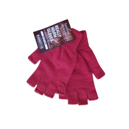 Fingerless Possum Fur & Merino Wool Gloves | Red.