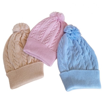 Pure Merino Wool Beanies with Cable Pattern