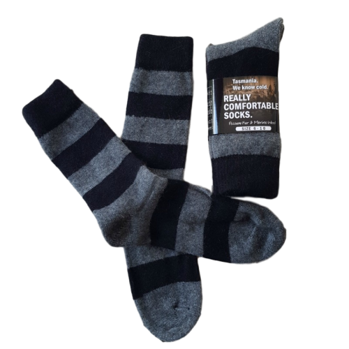 Possum Fur & Merino Wool Socks | Black & Grey Stripe| Possum socks ...
