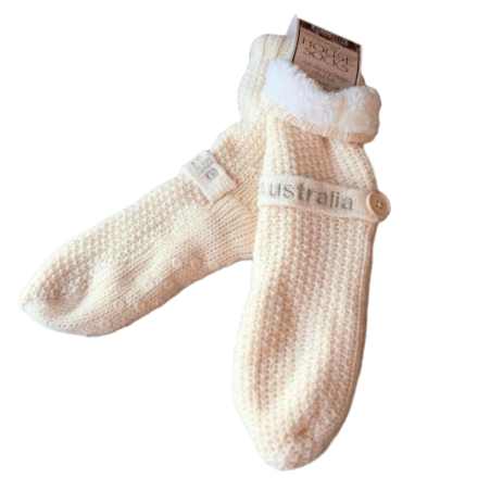  Cream House or Slipper Socks | Fleecy Lined | Non-slip Soles