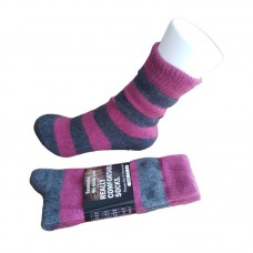  Possum Fur & Merino Wool Socks | Dusky Pink & Grey Stripe