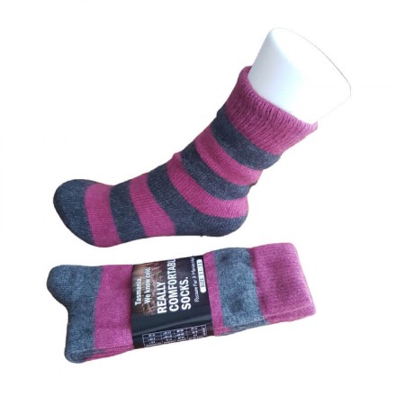  Possum Fur & Merino Wool Socks | Dusky Pink & Grey Stripe