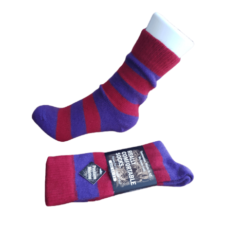 Possum Fur & Merino Wool Socks |Purple & Red Stripe